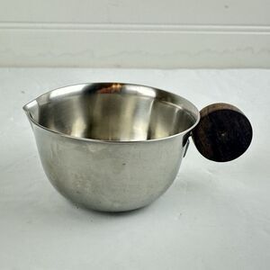 Vintage MCM Lundtofte Denmark Stainless Steel Creamer Round Teak Wood Handle